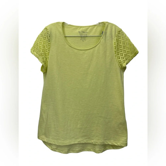 Chico's Tops - Chicos Emma Eyelet Inset Top Short Sleeve Yellow Scoop Neck Size 1 / Medium NWT